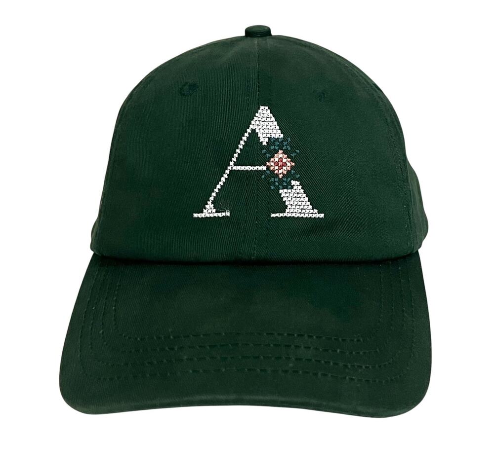 Aime Leon Dore Needlepoint 'A' Hat
Green Leather Strap Cotton